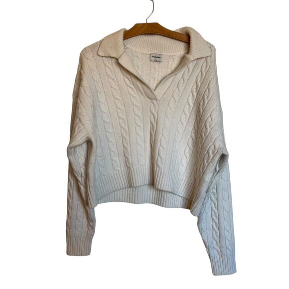 Sunday Best Sweaters - Aritzia Sunday Best Cropped Cable Knit Polo Sweater Merino Wool Blend Size L
